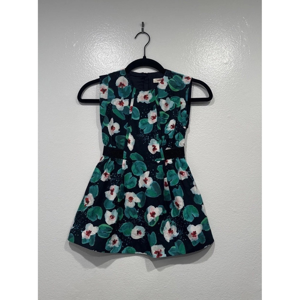 Catimini Dress Girls Size 5 110 Green Navy Floral Print Cotton Blend French